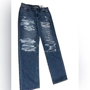 American Eagle Outfitters Blue Distressed Straight Leg Jeans